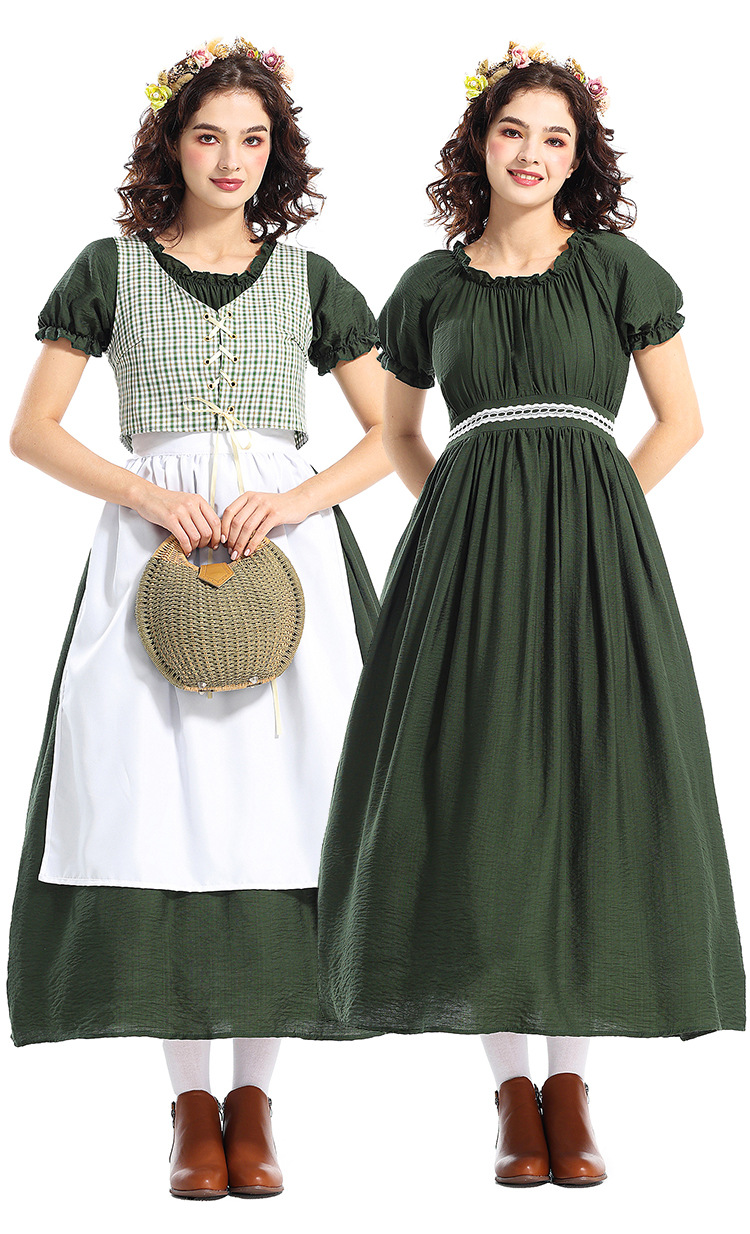 Women Prairie Dress Green Pilgrim Costume 1800s Dress Womens Oktoberfest Outfit